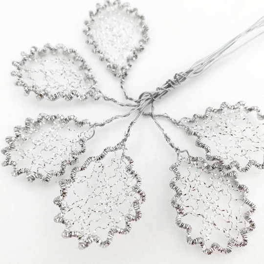 6 Silver Crinkle Wire Leaves for Christmas Crafts~ 1" Long